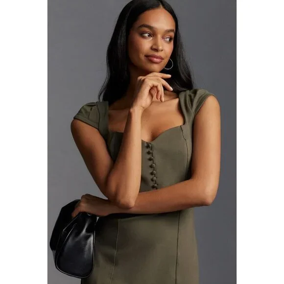 NWT Anthropologie Cecily Fit & Flare Sweetheart Dress XL Moss Green - Picture 2 of 7